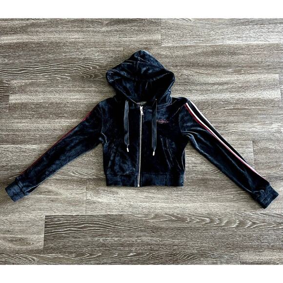Manière De‎ Voir Black Velour Zip Hoodie Jacket Size 6 MDV Tracksuit Cropped Y2K - Picture 7 of 13